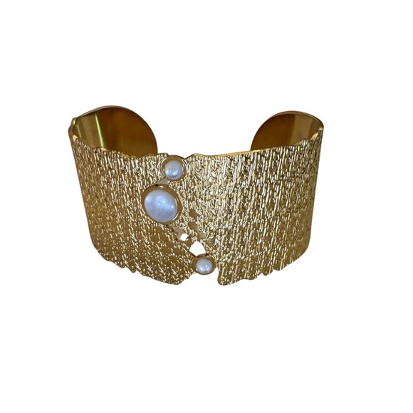 Chic Gold Cuff Bracelet with White Accents - Picture 4 of 5